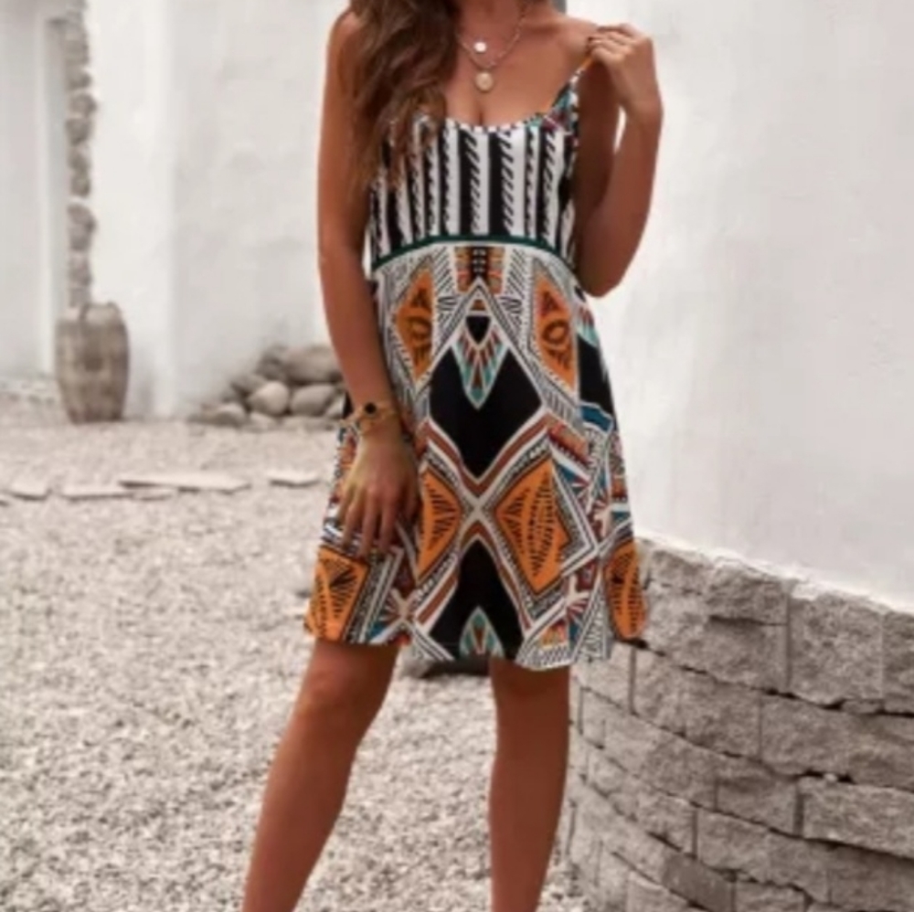 Multicolor Spaghetti Strap Boho Dress